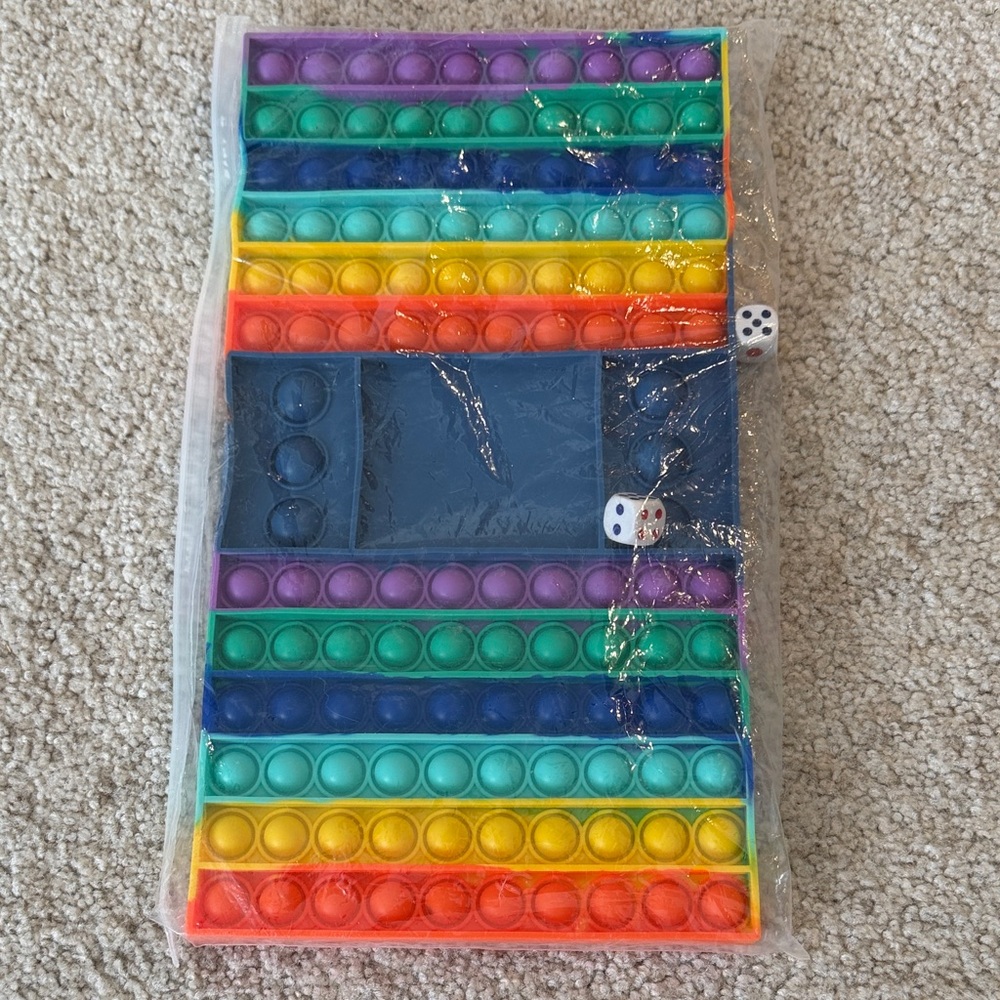 Rainbow Pop-It Sensory Fidget Game Mat with Dice - Kids Toys